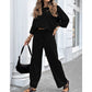 Dames Casual Effen Kleur Lange Mouwen Top en Broek Set