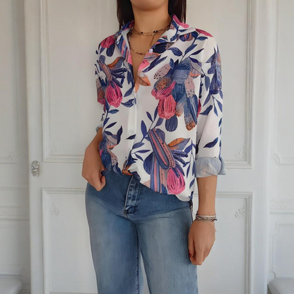 Elegante Blouse met Plantenprint en Knopen