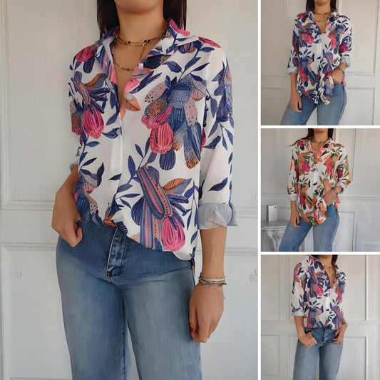 Elegante Blouse met Plantenprint en Knopen