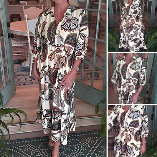 Dames Vintage Print V-hals Losse Jurk