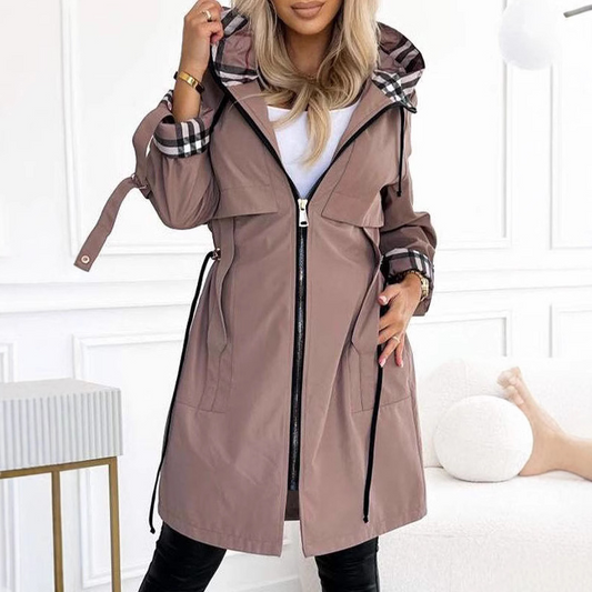 🔥Lange hoodie met trekkoord in de taille en ritssluiting