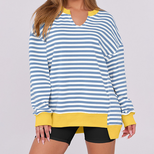 Modieus V-hals Damesblouse met Lange Mouwen