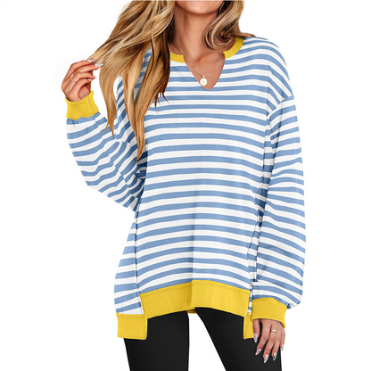 Modieus V-hals Damesblouse met Lange Mouwen