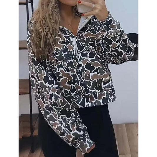 Capuchonsweater met Camouflage Print en Kwartsluiting