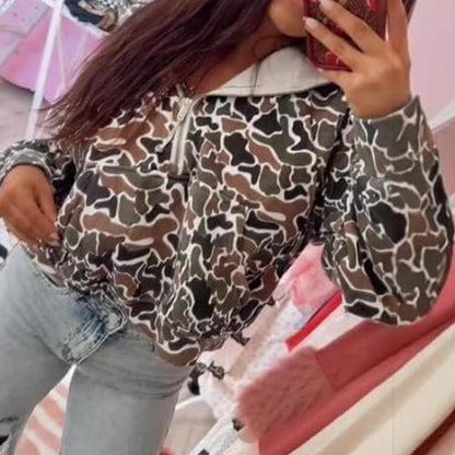 Capuchonsweater met Camouflage Print en Kwartsluiting
