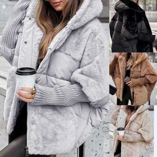 Luxe Dames Oversized Gebreide Puffer Jas – Winter Must-Have met Patchwork Design & Maximum Warmte!