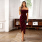Elegante maxi-jurk met ruches en blote schouders voor dame