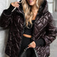 Dames Gewatteerde Pufferjas met Diamantpatroon – Retro Capuchon met Imitatiebont, 90% Donzen Vulling, Warm tot -25℃ voor Feestdagen en Stedelijke Woon-werkverkeer