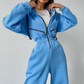 Comfortabele effen kleur dames jumpsuit met capuchon