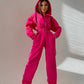Comfortabele effen kleur dames jumpsuit met capuchon
