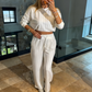 Dames Casual Tweedelige Set – Top en Broek met Verticale Strepen