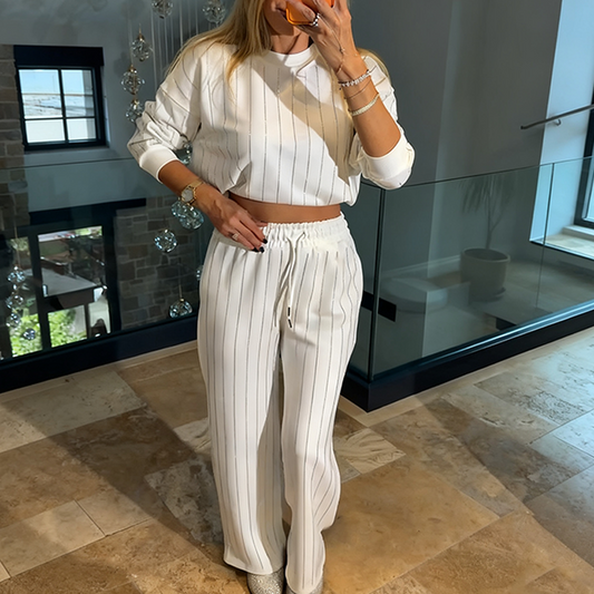 Dames Casual Tweedelige Set – Top en Broek met Verticale Strepen