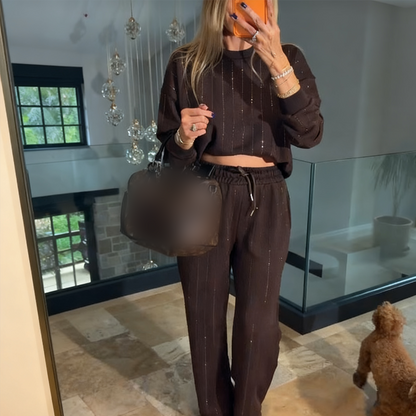 Dames Casual Tweedelige Set – Top en Broek met Verticale Strepen