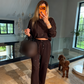 Dames Casual Tweedelige Set – Top en Broek met Verticale Strepen