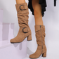 Dames suède mid-calf laarzen met gespdetail