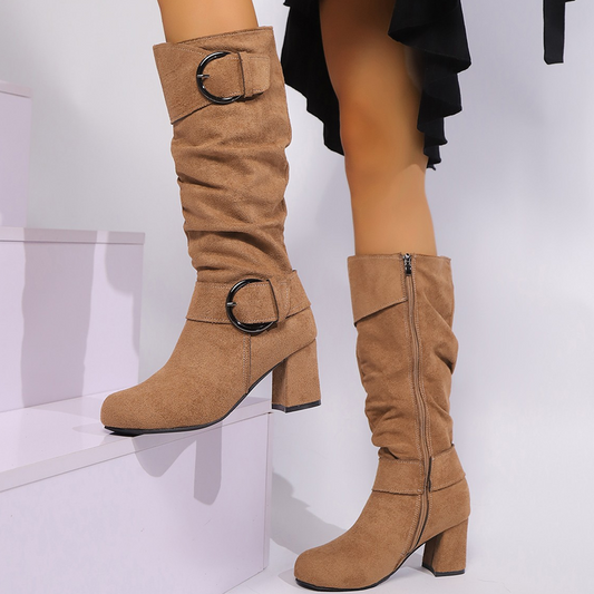 Dames suède mid-calf laarzen met gespdetail