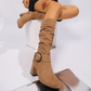 Dames suède mid-calf laarzen met gespdetail