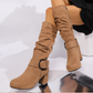 Dames suède mid-calf laarzen met gespdetail