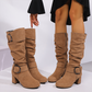 Dames suède mid-calf laarzen met gespdetail