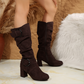 Dames suède mid-calf laarzen met gespdetail