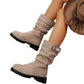 Women's Suede Slouchy Mid-Calf Boots with Buckle