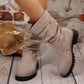 Women's Suede Slouchy Mid-Calf Boots with Buckle
