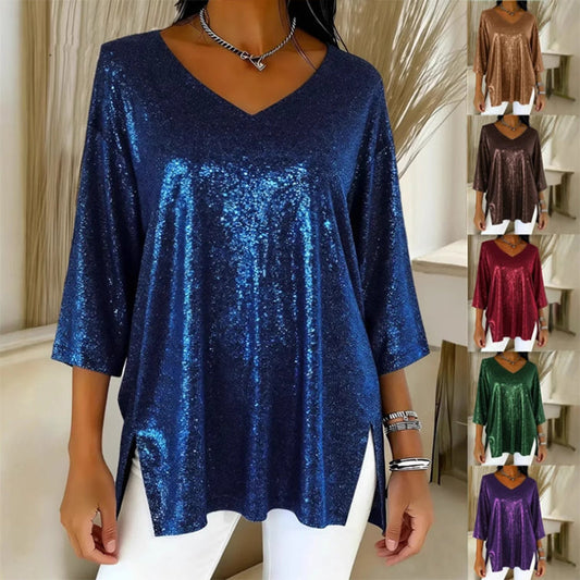 Dames Glitter V-Hals Losse Top