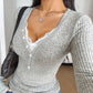 Dames V-Hals Top met Lange Mouwen en Kantpatchwork