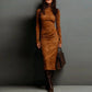Elegante Coltrui Bodycon Jurk met Lange Mouwen