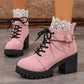 ⏳Tijdelijk 50% korting⏰ Enkellaarsjes met kanten afwerking & chunky hak 👢