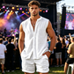 סט חולצה מכופתרת ללא שרוולים ומכנסיים קצרים לגבר – דוגמה בעלת מרקם, קל משקל, מוכן לחופשה