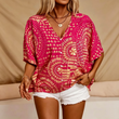 טרנדי עכשיו⭐👚 חולצת בוהו עם שרוולי בטווינג – צווארון V זורם וסגנון בוהמי קליל