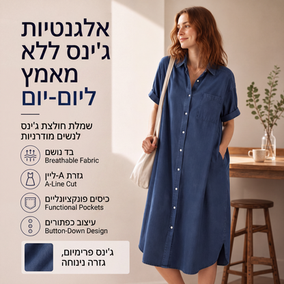 שמלת ג'ינס לנשים בגזרה רפויה עם כפתורים
