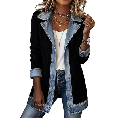מעיל נשים אלגנטי מסריג מצולע עם חיבורי דנים