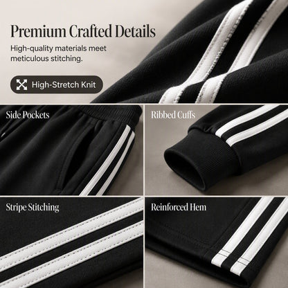 Women's Two-Piece Casual Set V-Neck Long Sleeve Top and Wide Leg Striped Pants Outfit