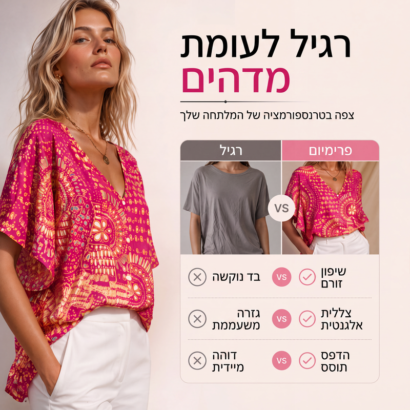 טרנדי עכשיו⭐👚 חולצת בוהו עם שרוולי בטווינג – צווארון V זורם וסגנון בוהמי קליל