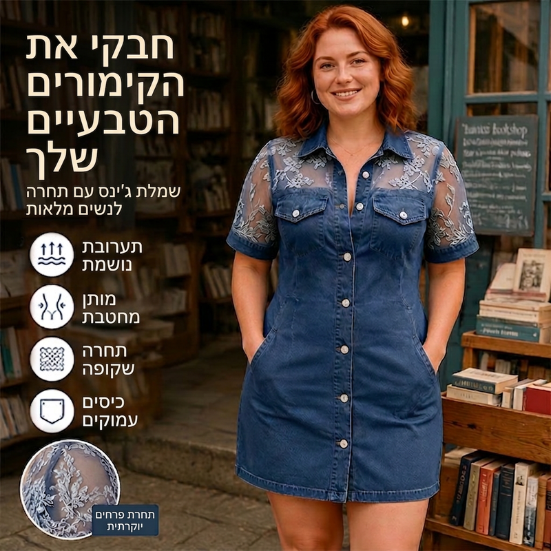 שמלת מיני ג'ינס לנשים עם שיפון תחרה אופנתית