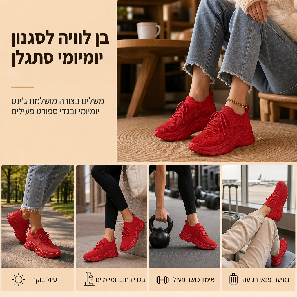 נעלי סניקרס קז'ואל נושמות לנשים עם משיכה