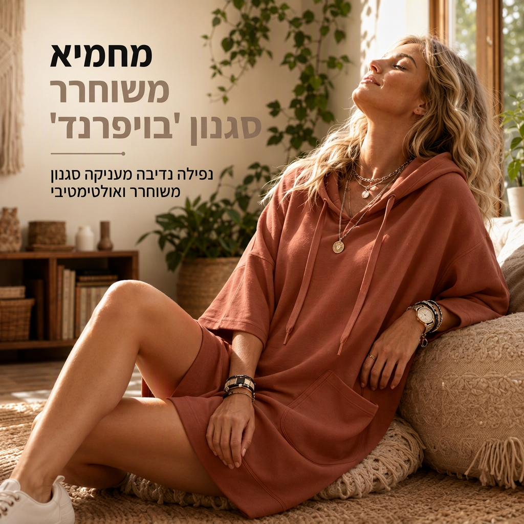 סווטשירט קז'ואל לנשים בצבע אחיד עם כובע