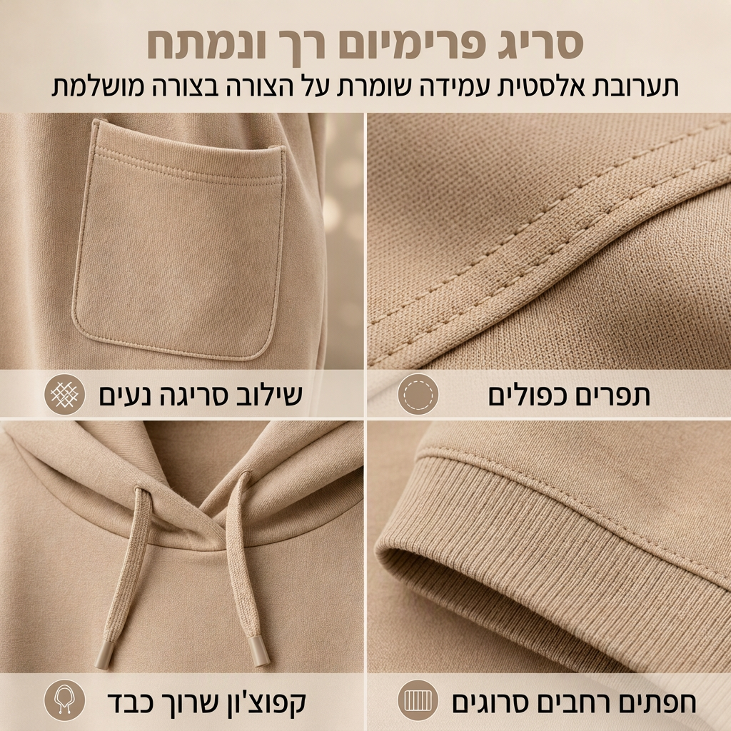 סווטשירט קז'ואל לנשים בצבע אחיד עם כובע