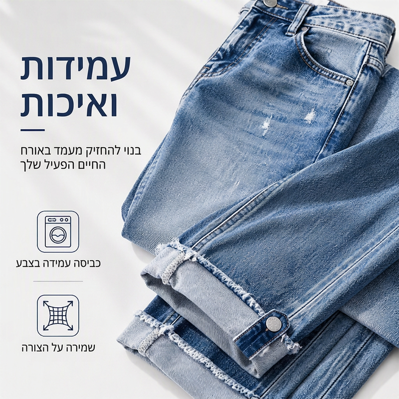 ג'ינסים נשיים קז'ואליים עם רגל ישרה וקרעים מעוצבים
