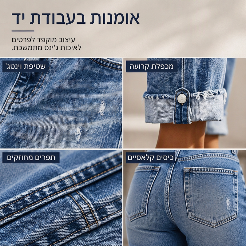 ג'ינסים נשיים קז'ואליים עם רגל ישרה וקרעים מעוצבים