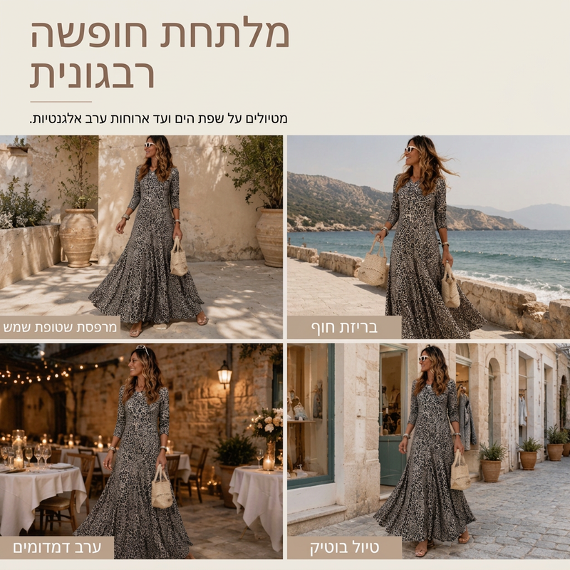 שמלת מקסי לנשים עם הדפס נמר קז'ואל, שרוולים ארוכים