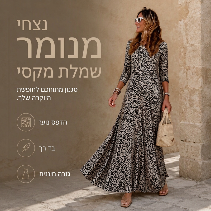 שמלת מקסי לנשים עם הדפס נמר קז'ואל, שרוולים ארוכים