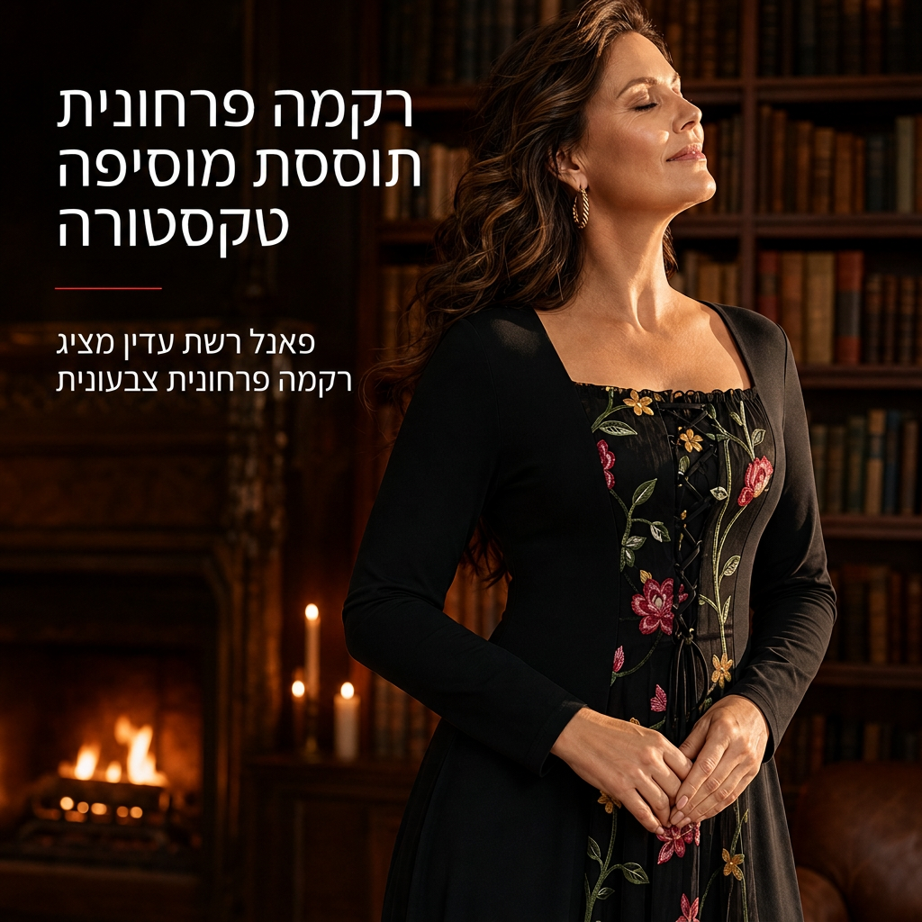 שמלת מקסי שחורה עם שרוולים ארוכים, צוואר מרובע, קורסט עם שרוך ופאנל רשת רקום בפרחים