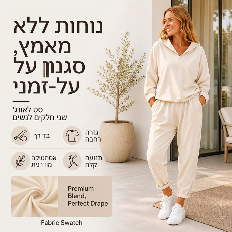סט סווטשרט עם כובע ומכנסי נוחות לנשים