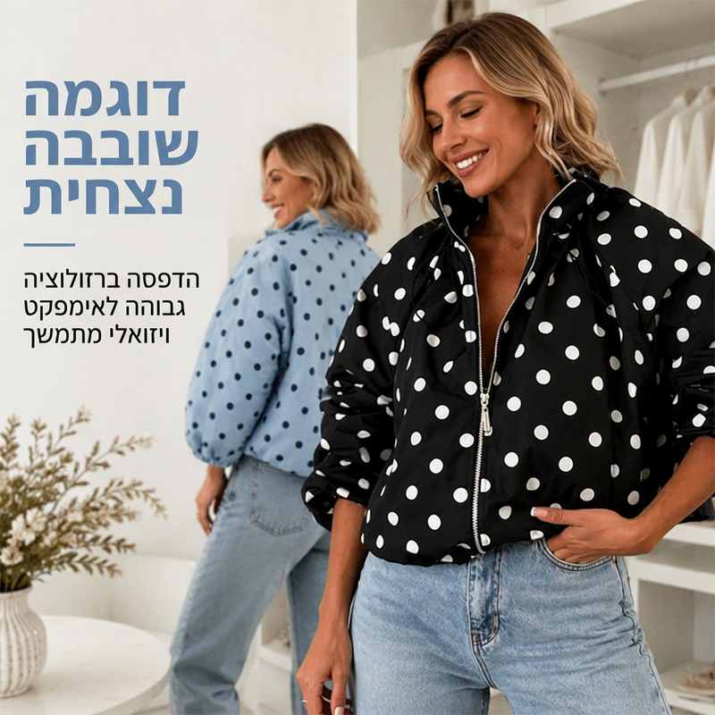 מעיל קז'ואל לנשים עם נקודות פולקה ורוכסן