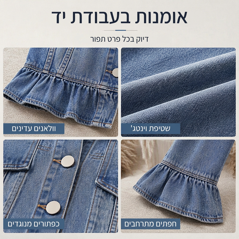מעיל ג'ינס קצר לנשים עם שולי קפלים