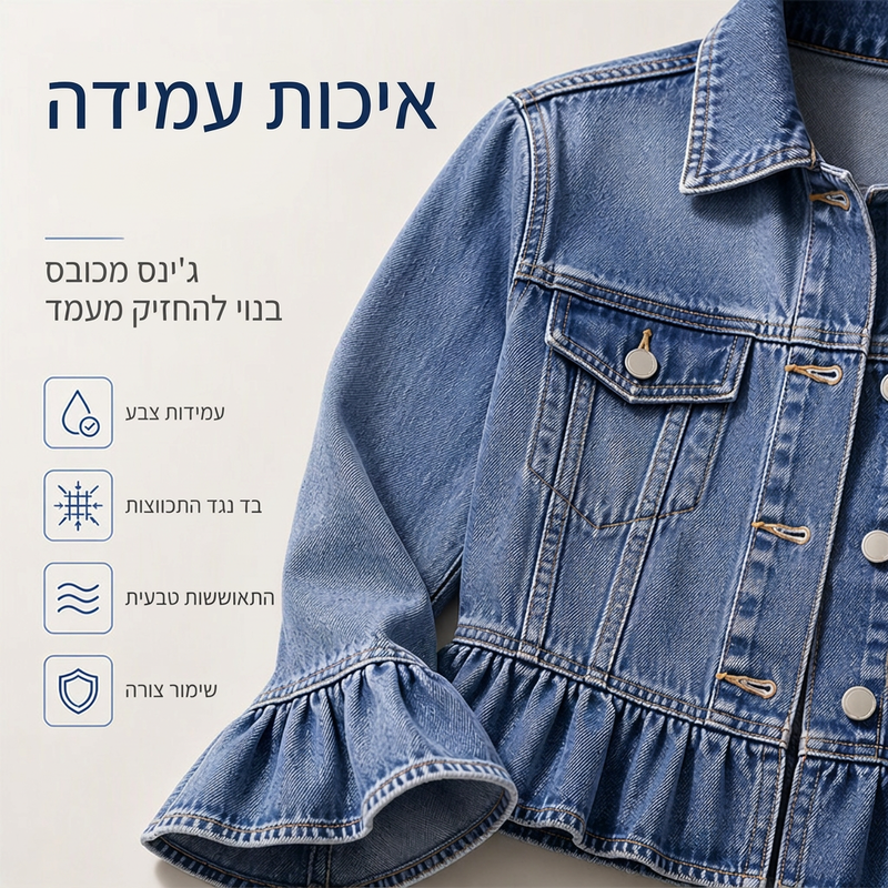מעיל ג'ינס קצר לנשים עם שולי קפלים