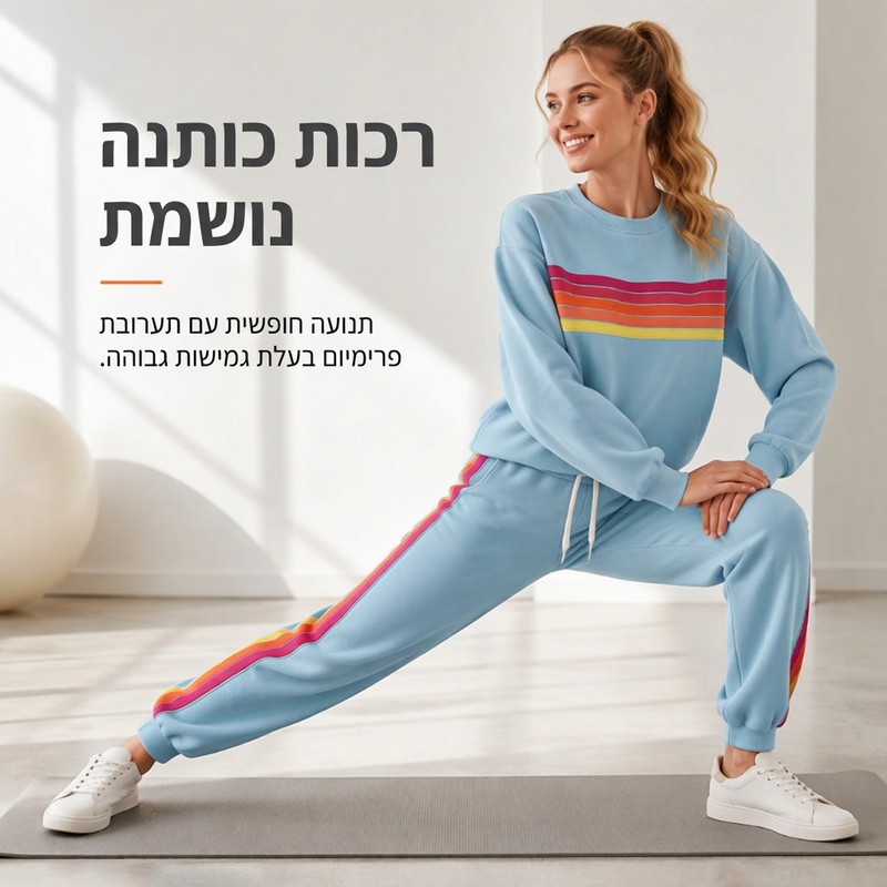 סט שני חלקים לנשים: סווטשירט קז'ואל ומכנסי ספורט